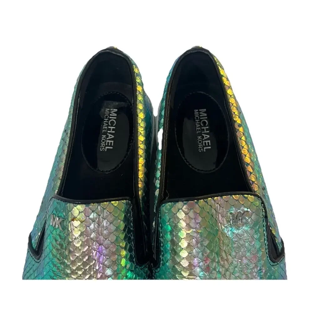 MICHAEL KORS Keaton Iridescent Metallic Snake Shoes Leather Embossed Sz 7.5M